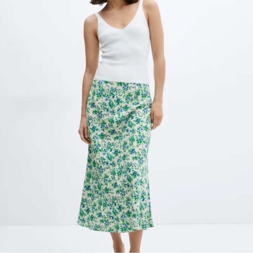 Perfect for Summer! Mango Floral Cream, Green and Blue Skirt. It’s Euro Chic!